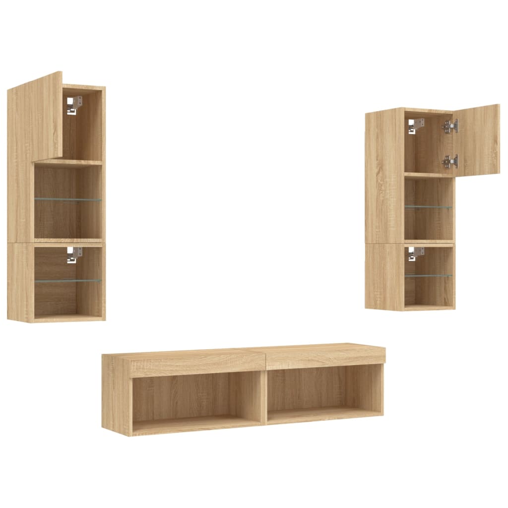 XXXXX Tv-bänk 6 delar LED sonoma-ek