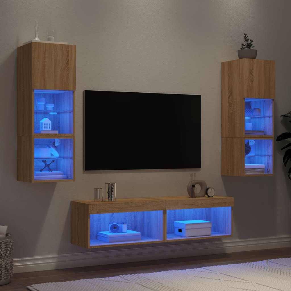 XXXXX Tv-bänk 6 delar LED sonoma-ek