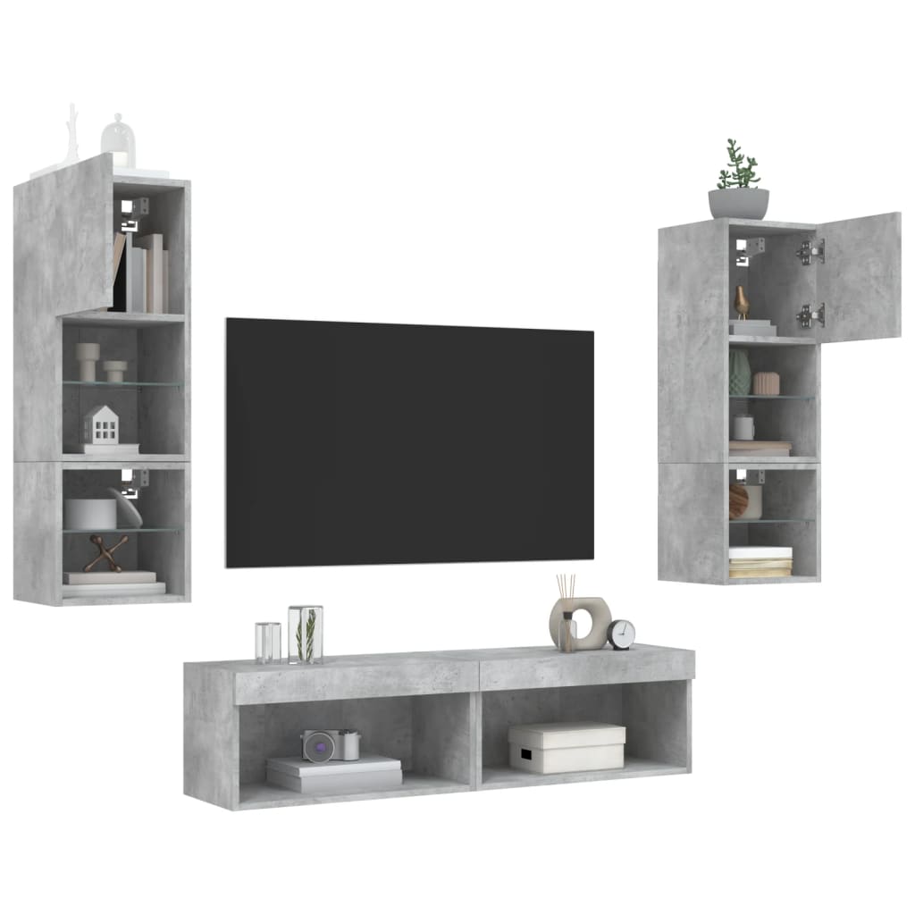 XXXXX Tv-bänk 6 delar LED Betonggrå