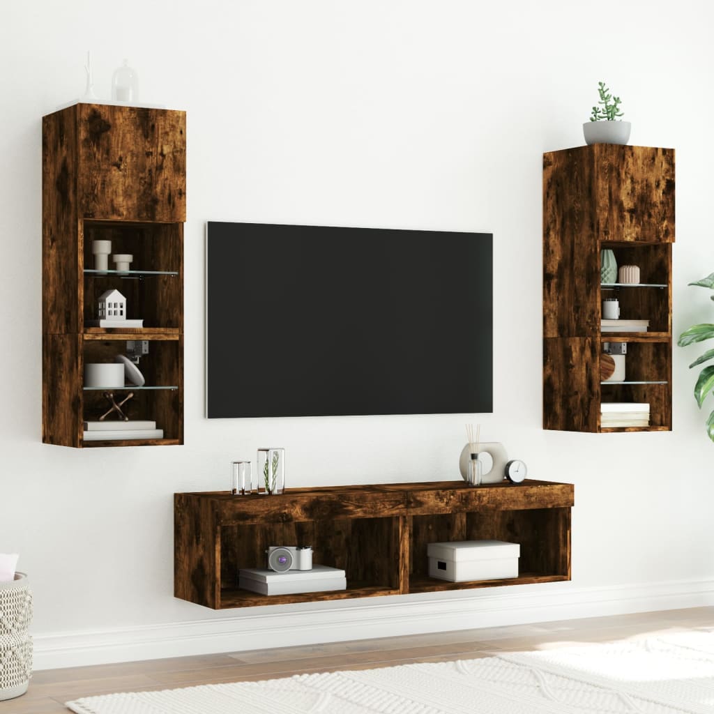 XXXXX Tv-bänk 6 delar LED rökfärgad ek