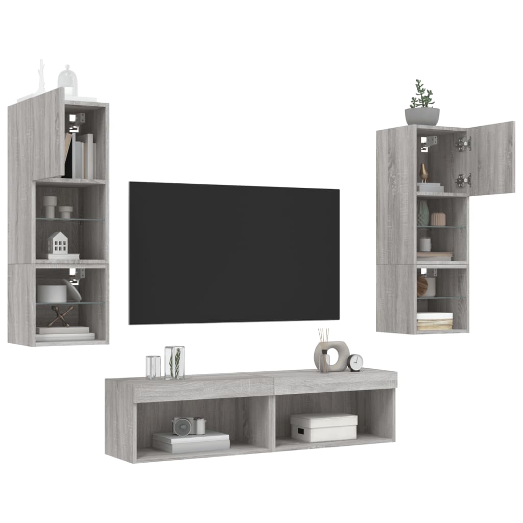 XXXXX Tv-bänk 6 delar LED Sonoma Grå