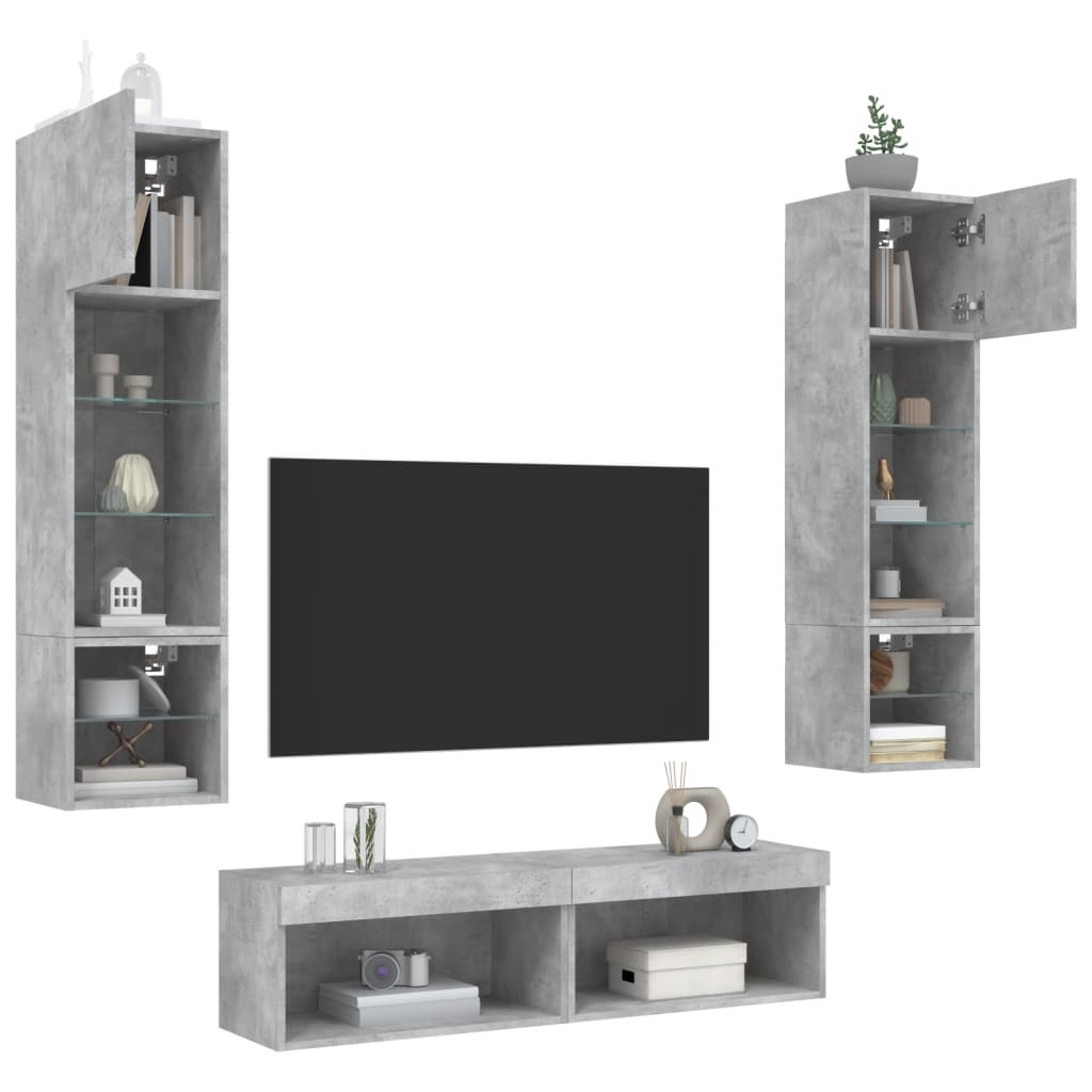 XXXXX Tv-bänk 6 delar LED Betonggrå