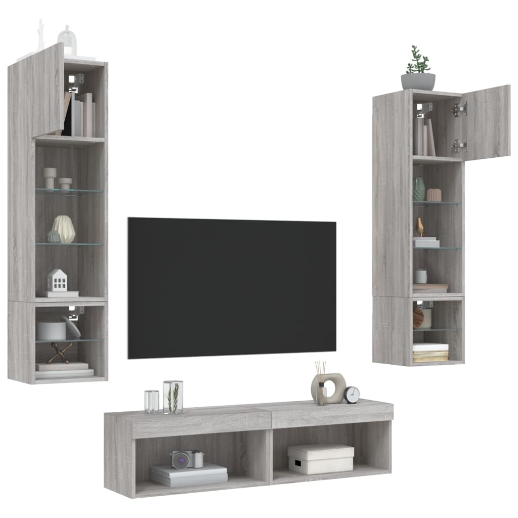 XXXXX Tv-bänk 6 delar LED Sonoma Grå