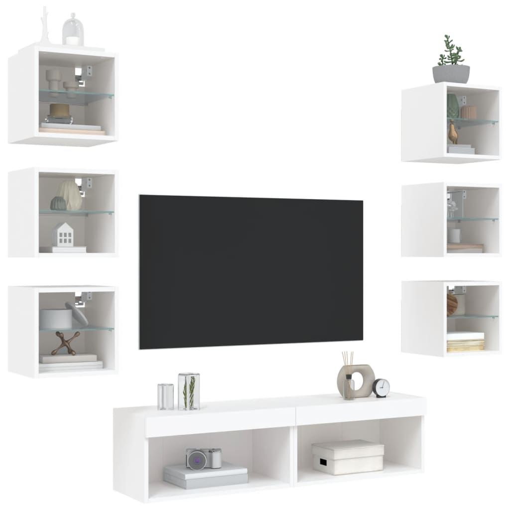 XXXXX Tv-bänk 8 delar LED vit