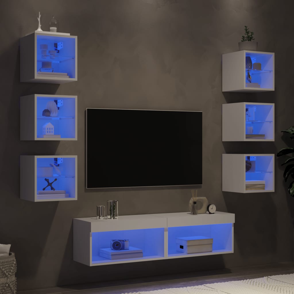 XXXXX Tv-bänk 8 delar LED vit