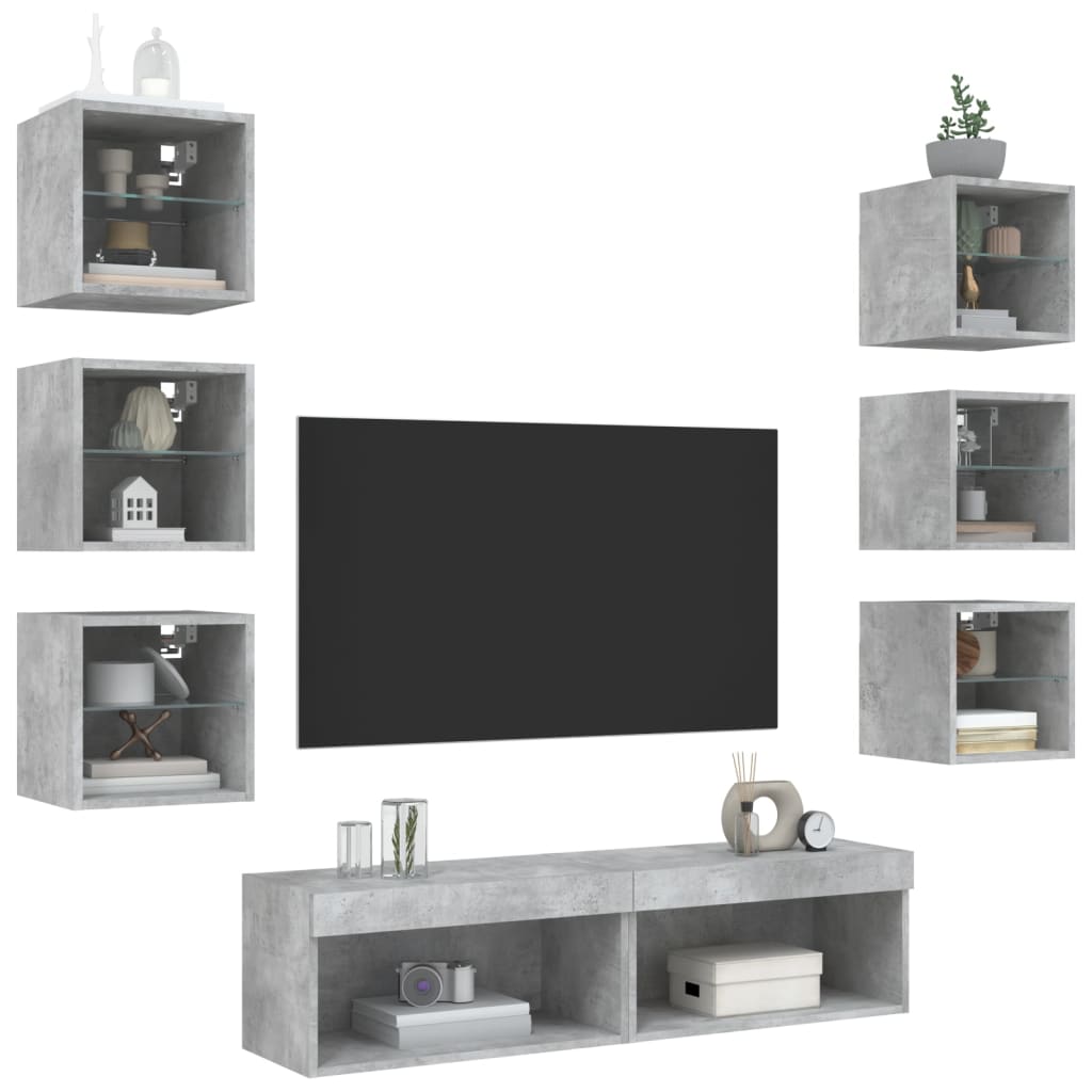 XXXXX Tv-bänk 8 delar LED Betonggrå