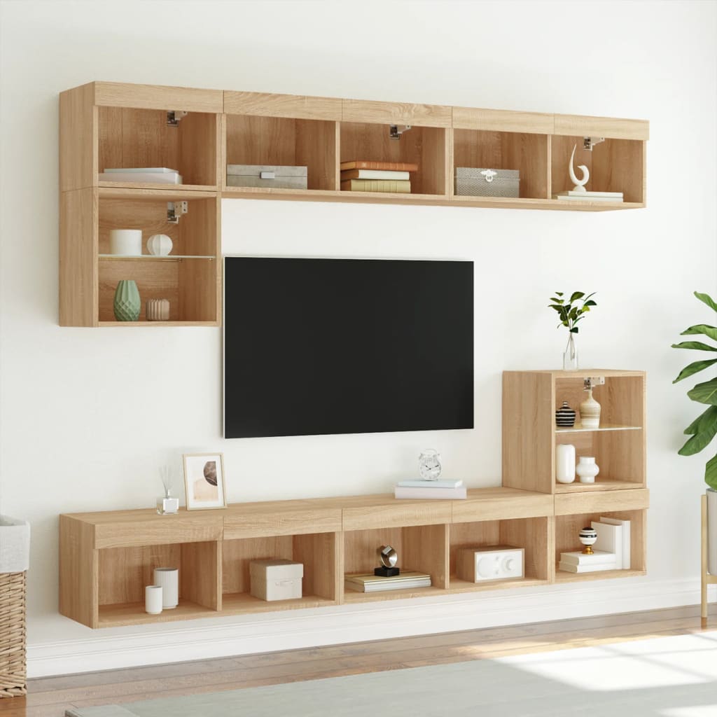 XXXXX Tv-bänk 8 delar LED sonoma-ek