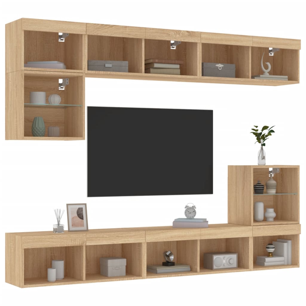 XXXXX Tv-bänk 8 delar LED sonoma-ek