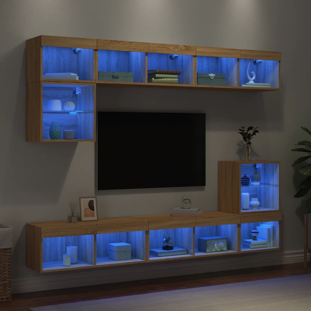 XXXXX Tv-bänk 8 delar LED sonoma-ek