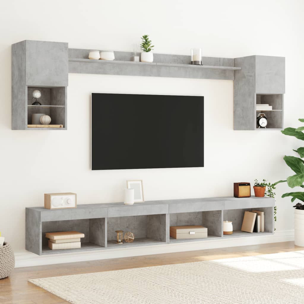 Tv-bänk 6 delar LED betonggrå konstruerat trä
