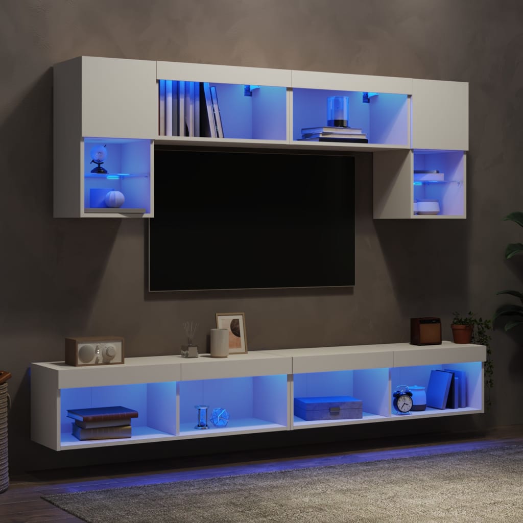 XXXXX Tv-bänk 6 delar LED vit