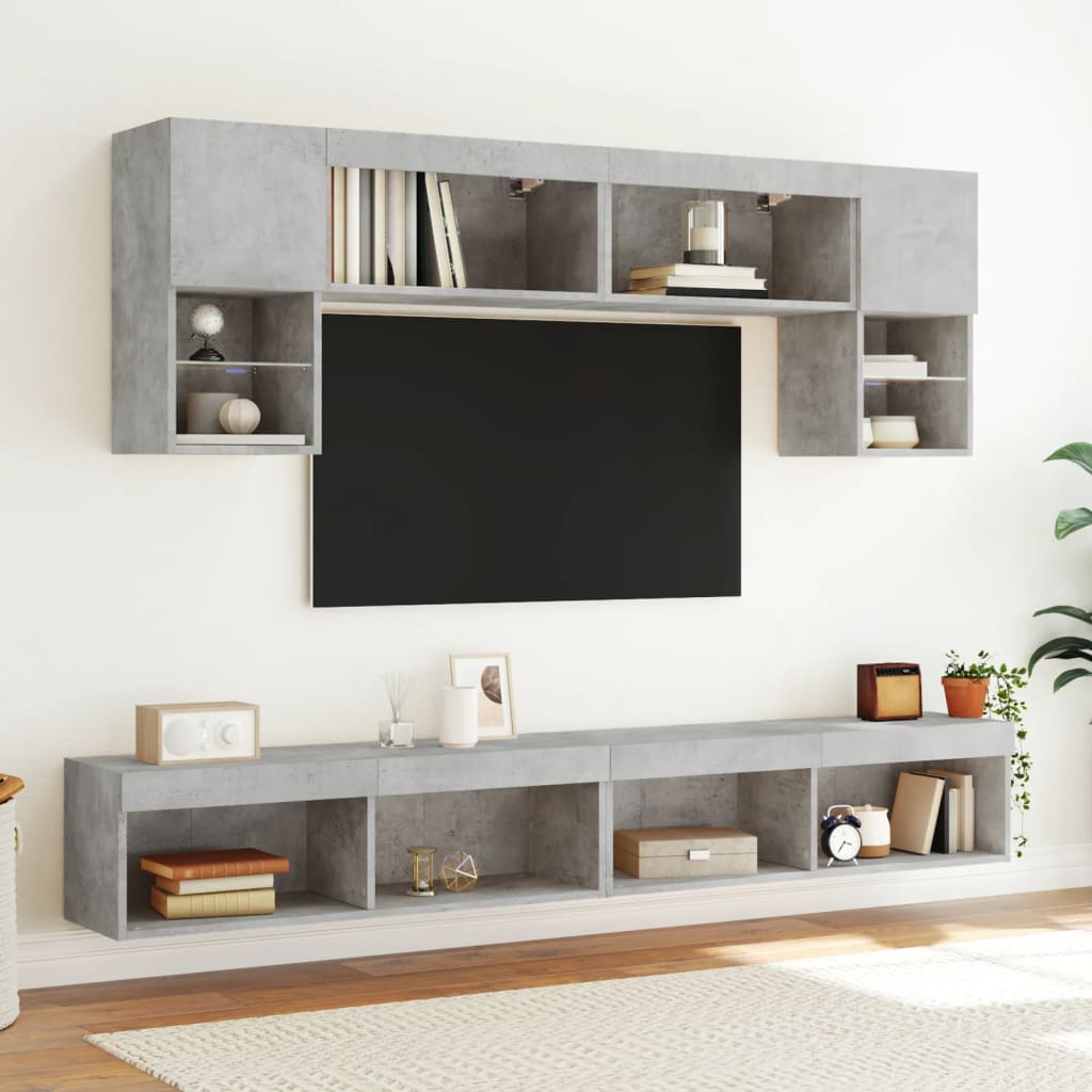 XXXXX Tv-bänk 6 delar LED Betonggrå