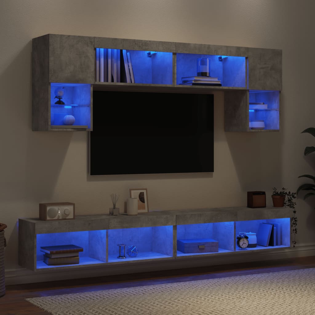 XXXXX Tv-bänk 6 delar LED Betonggrå