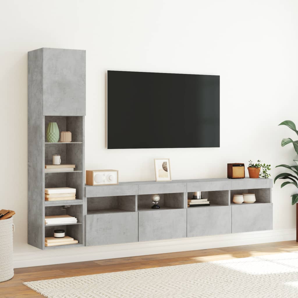 Tv-bänk 4 delar LED betonggrå konstruerat trä