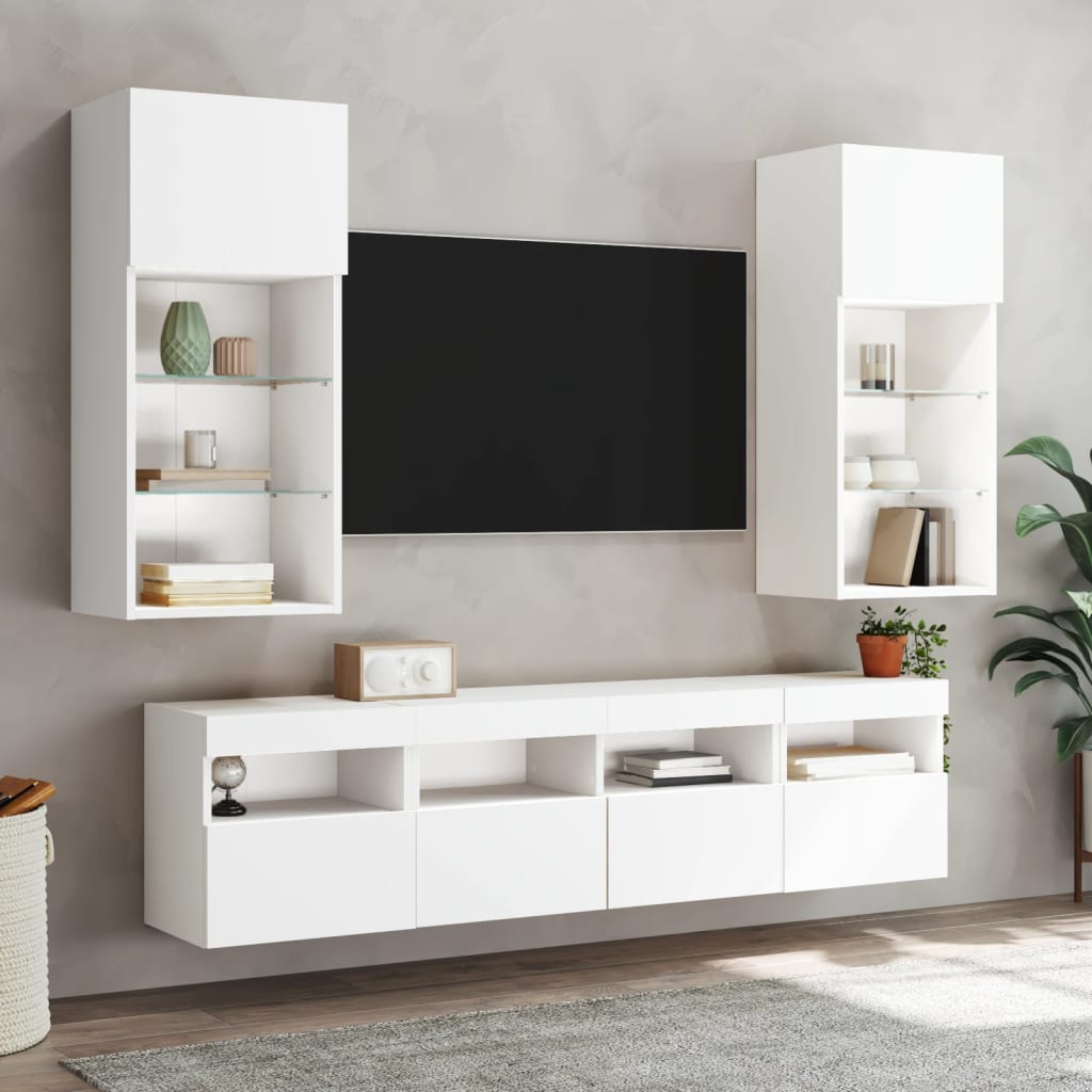 Tv-bänk 5 delar LED vit konstruerat trä