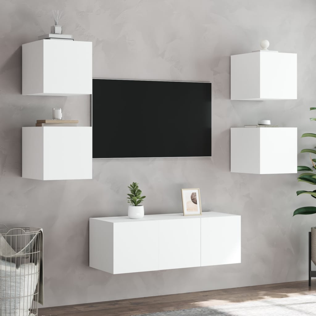 XXXXX Tv-bänk 6 delar LED vit