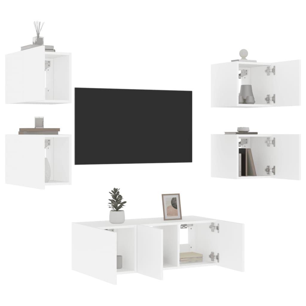 XXXXX Tv-bänk 6 delar LED vit
