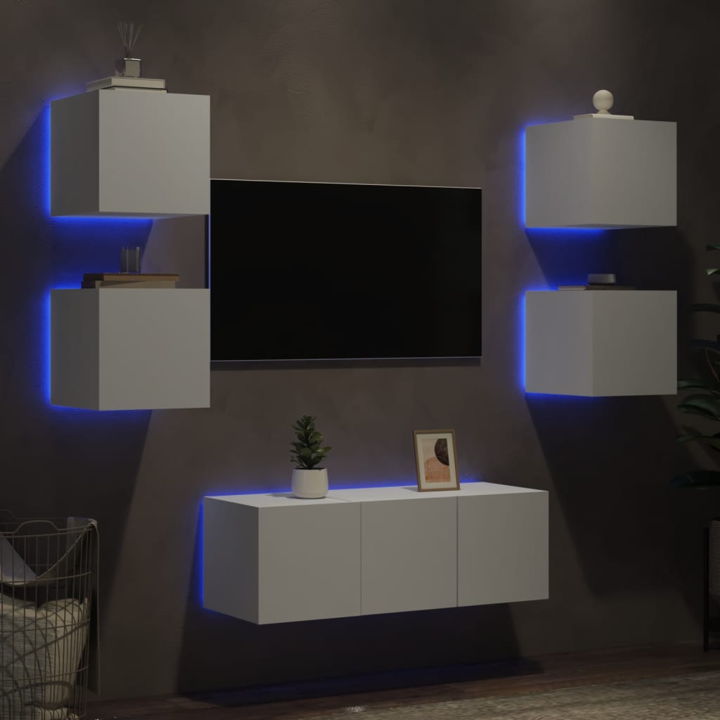 XXXXX Tv-bänk 6 delar LED vit