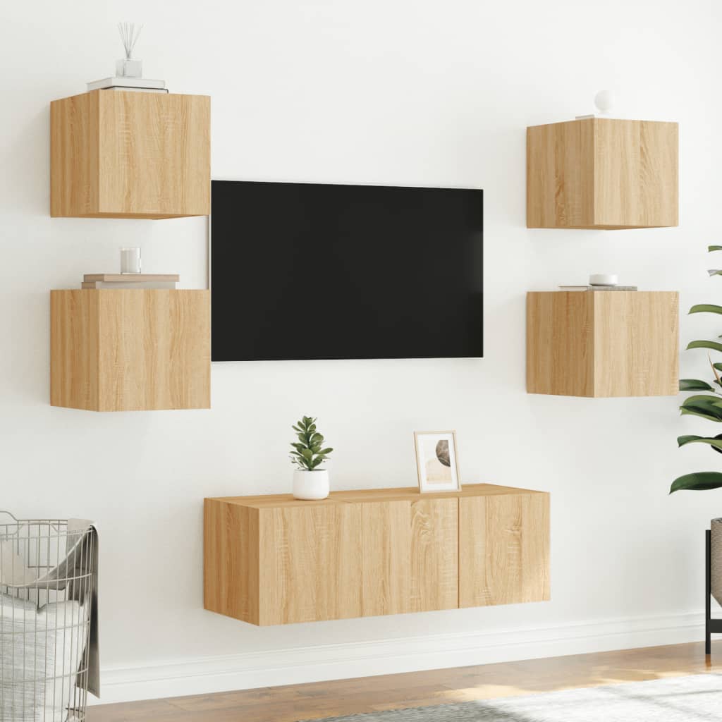 XXXXX Tv-bänk 6 delar LED sonoma-ek