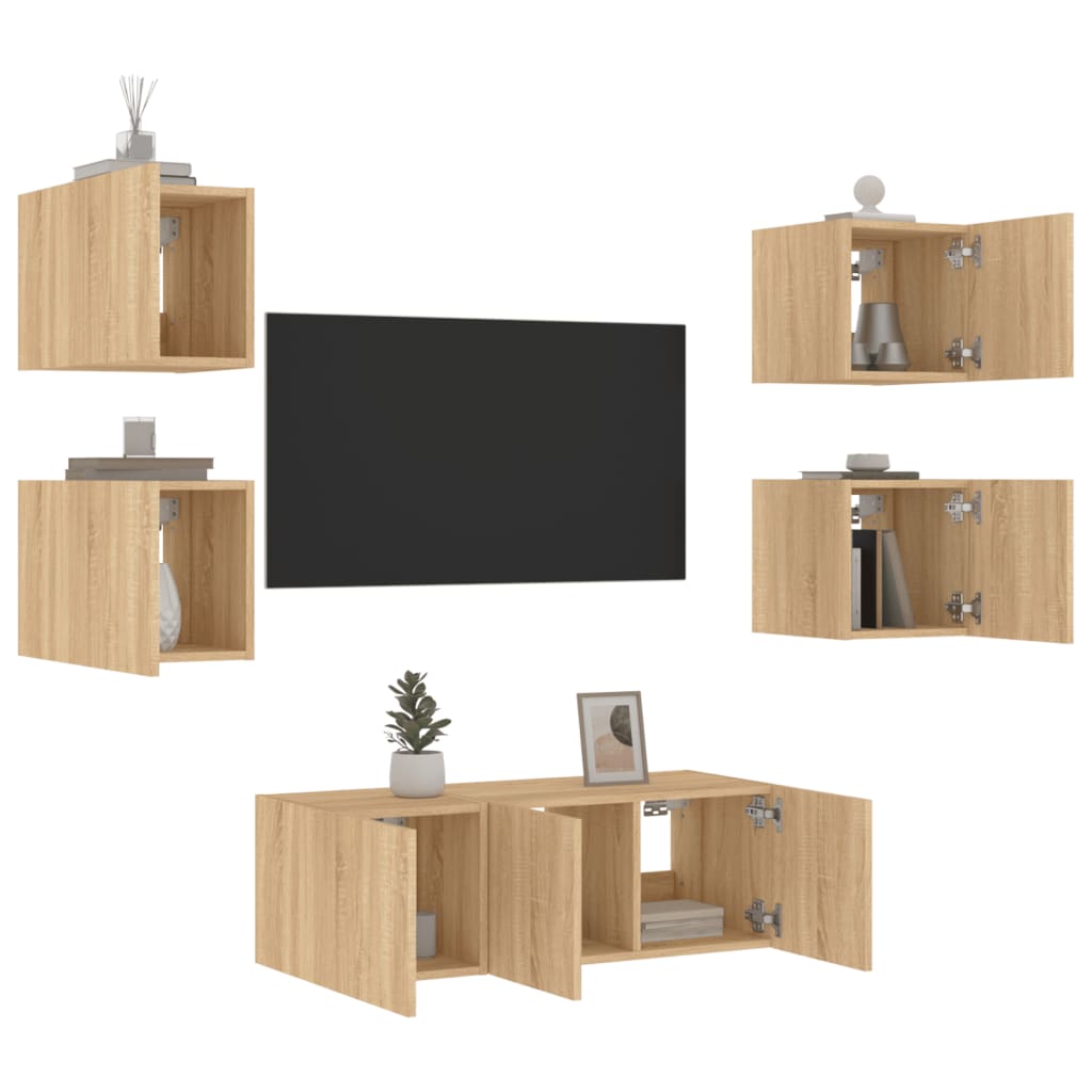 XXXXX Tv-bänk 6 delar LED sonoma-ek