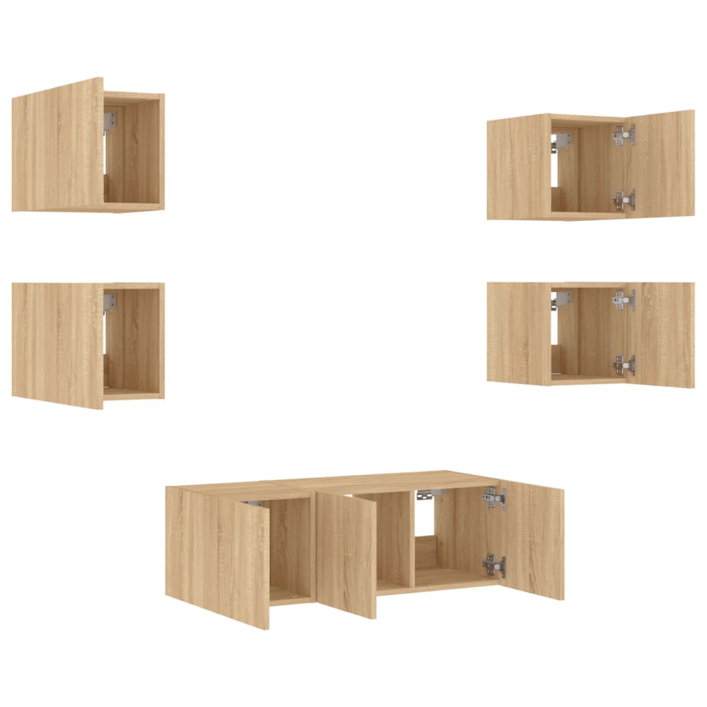 XXXXX Tv-bänk 6 delar LED sonoma-ek