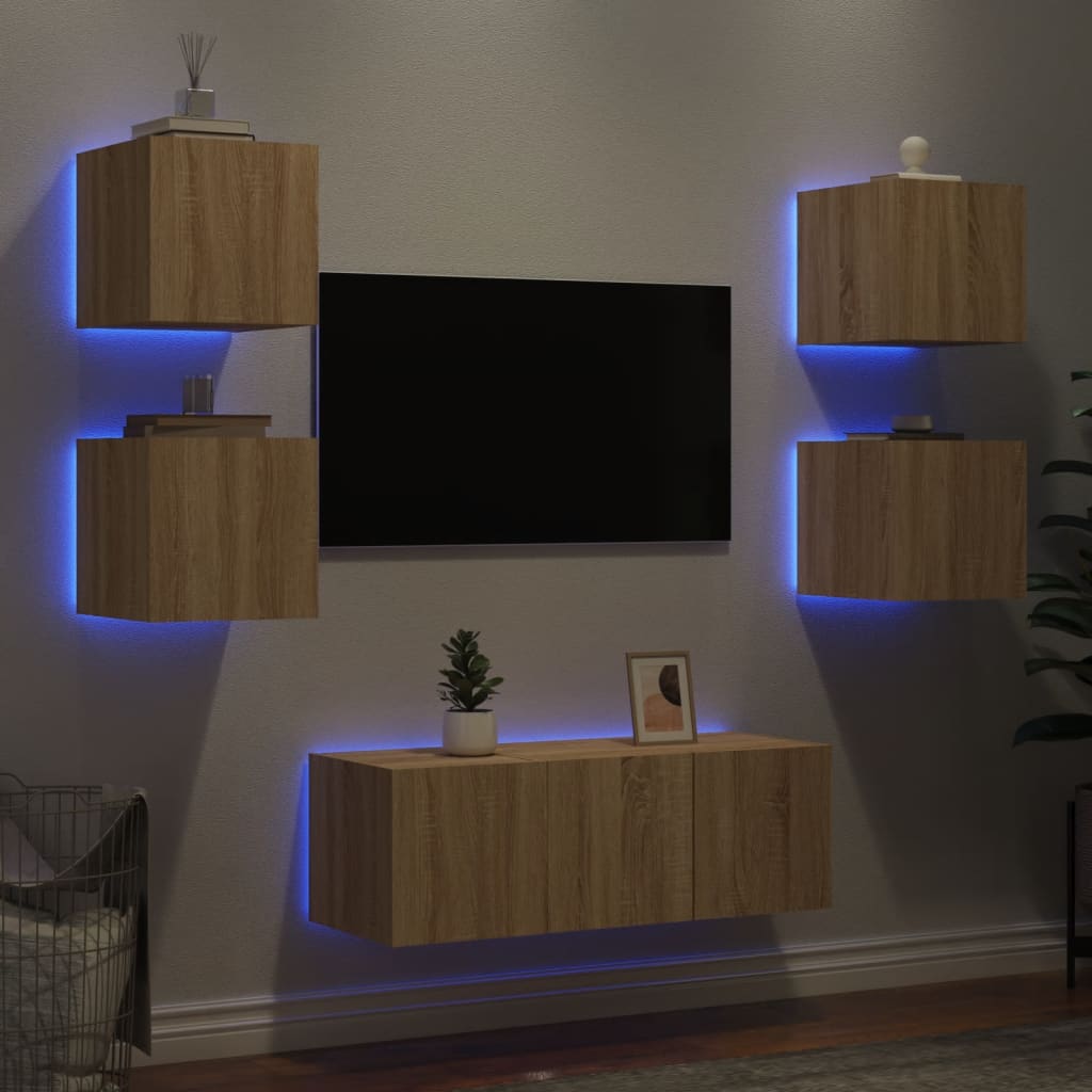 XXXXX Tv-bänk 6 delar LED sonoma-ek