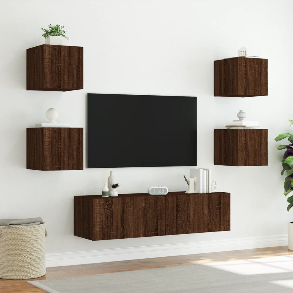 XXXXX Tv-bänk 6 delar LED brun ek
