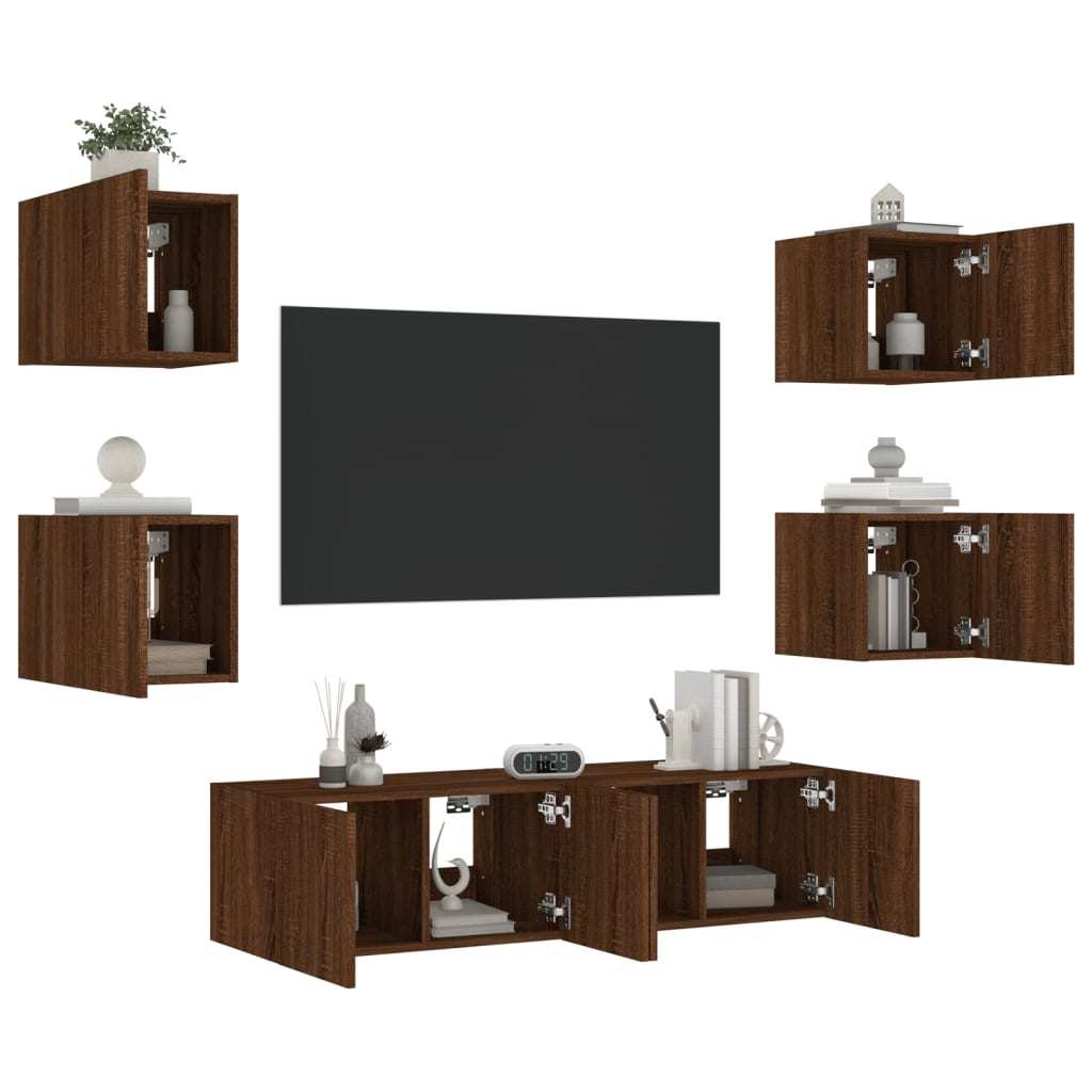 XXXXX Tv-bänk 6 delar LED brun ek