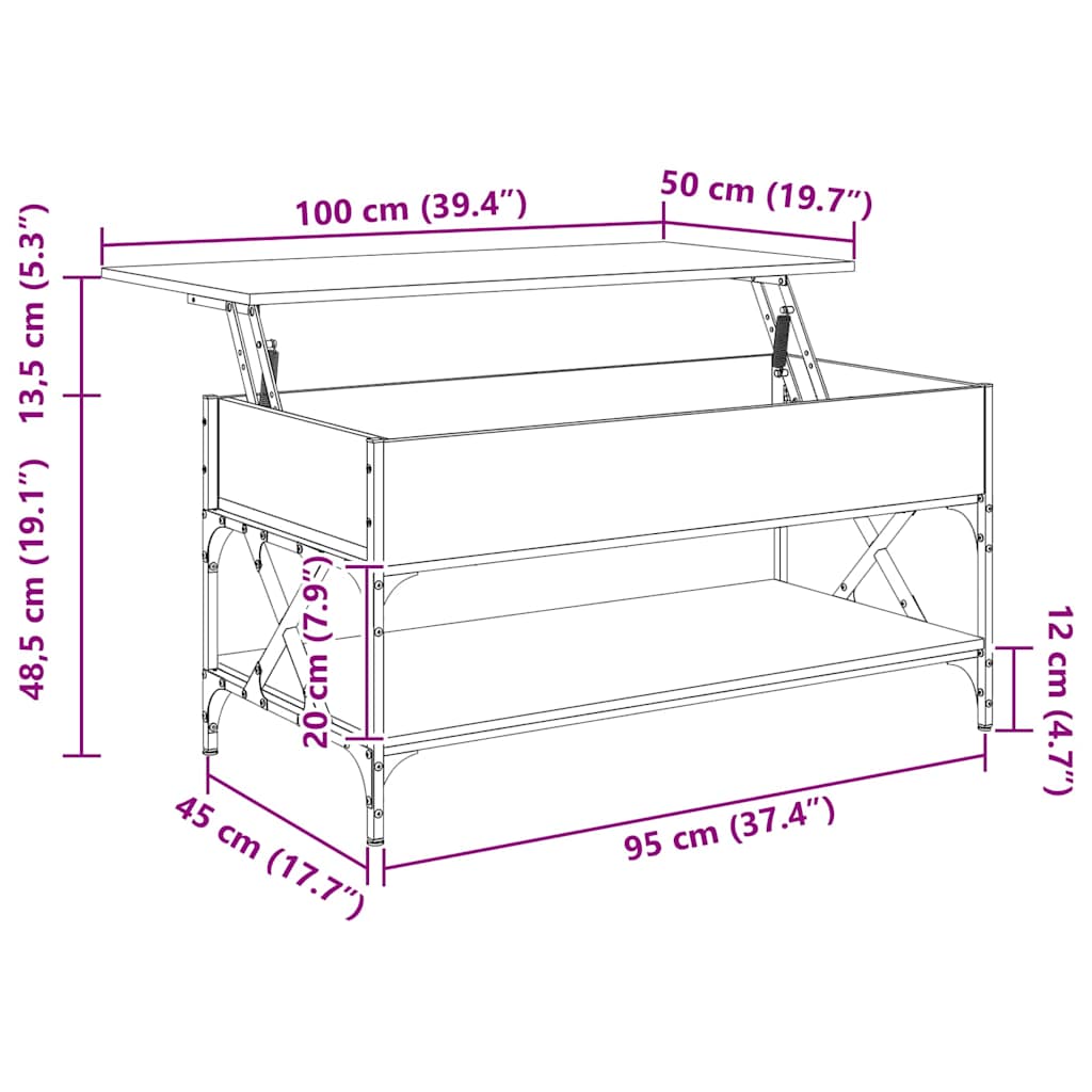 Soffbord Rökfärgad Ek 100x50x50 cm och metall