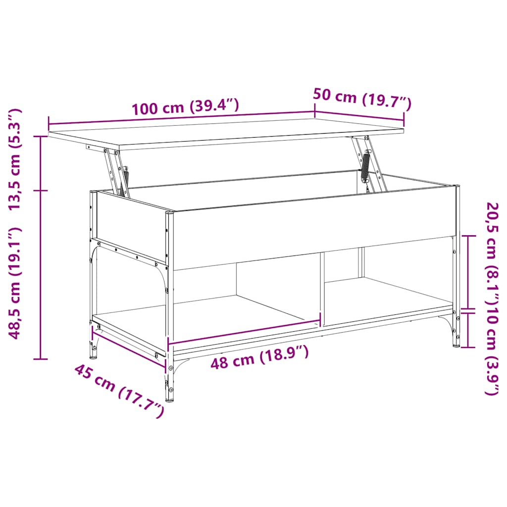 Soffbord Rökfärgad Ek 100x50x50 cm metall