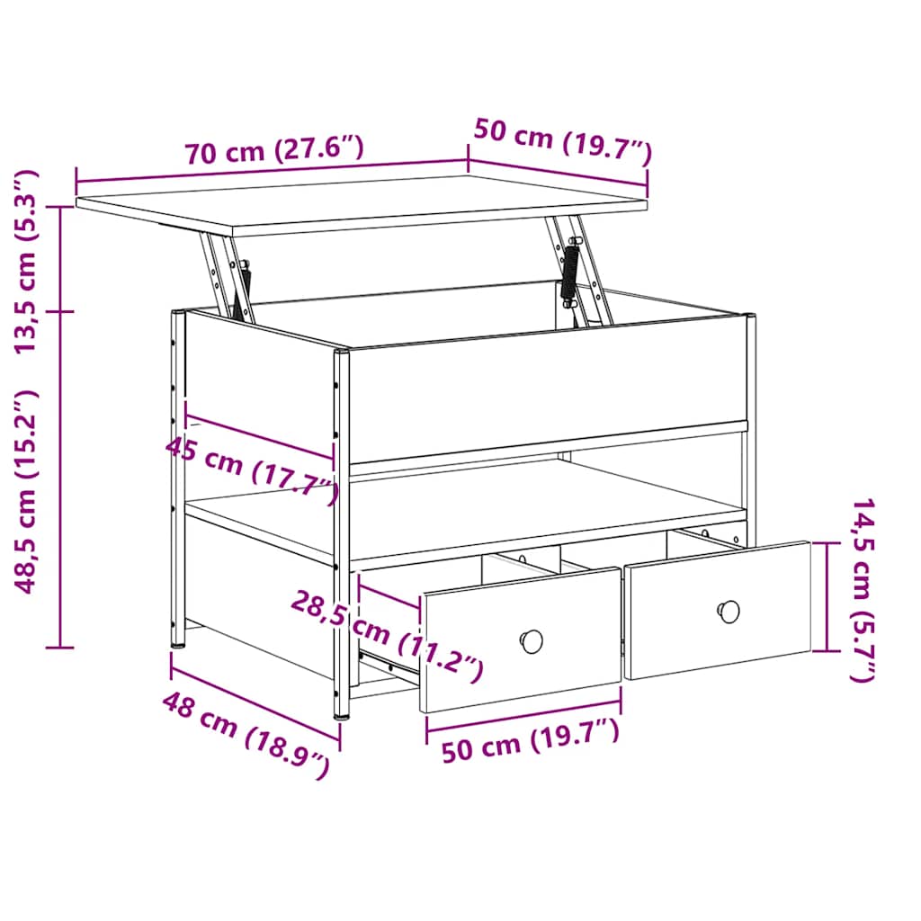 Soffbord Sonoma Ek 70x50x50 cm och metall
