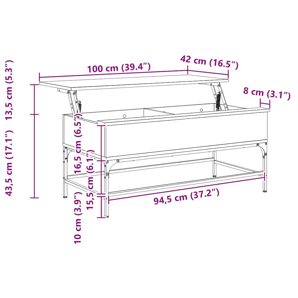 Soffbord rökfärgad ek 100x50x45 cm konstruerat trä och metall