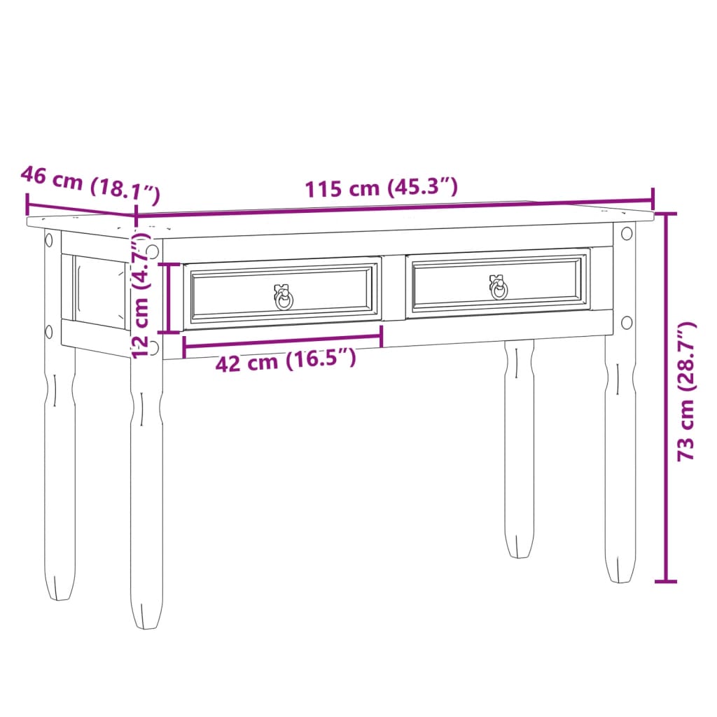 Avlastningsbord Konsollbord Trä Corona 115x46x73 cm massiv furu