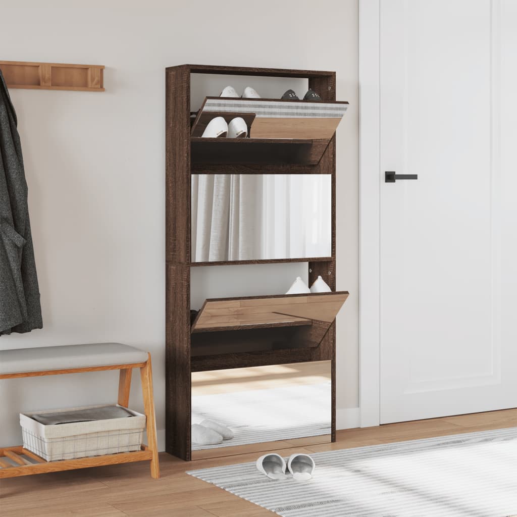 Skoställ DIV. Skoskåp med spegel 4 skåp 63x17x134 cm