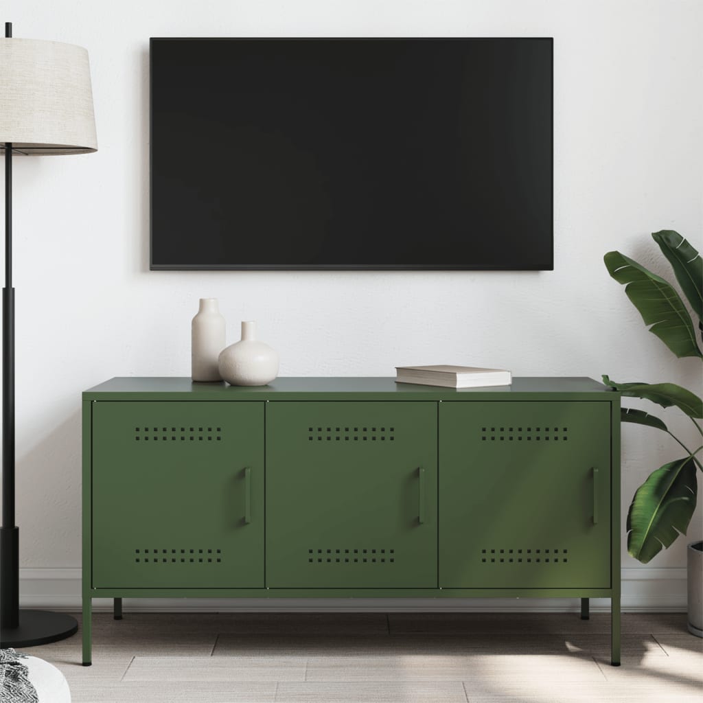 TV-skåp olivgrön 100,5x39x50,5 cm stål