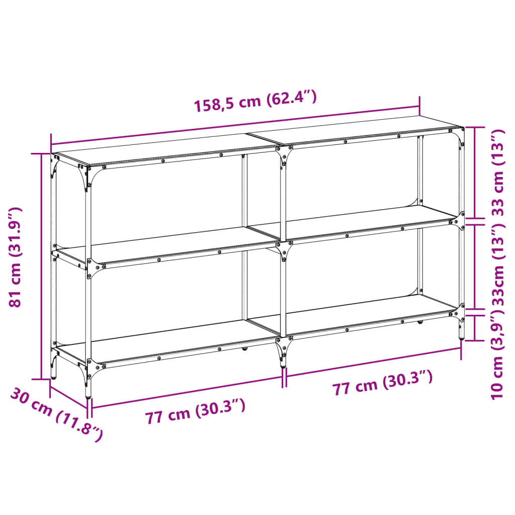 Avlastningsbord Konsollbord DIV. med transparent glasskiva 158,5x30x81 cm stål
