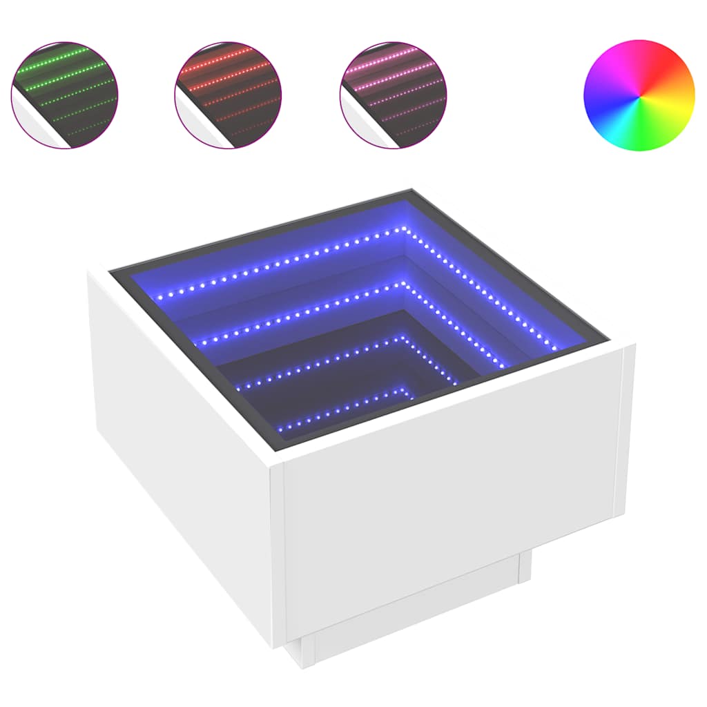 Sidobord Vit med LEDs 40x40x30 cm