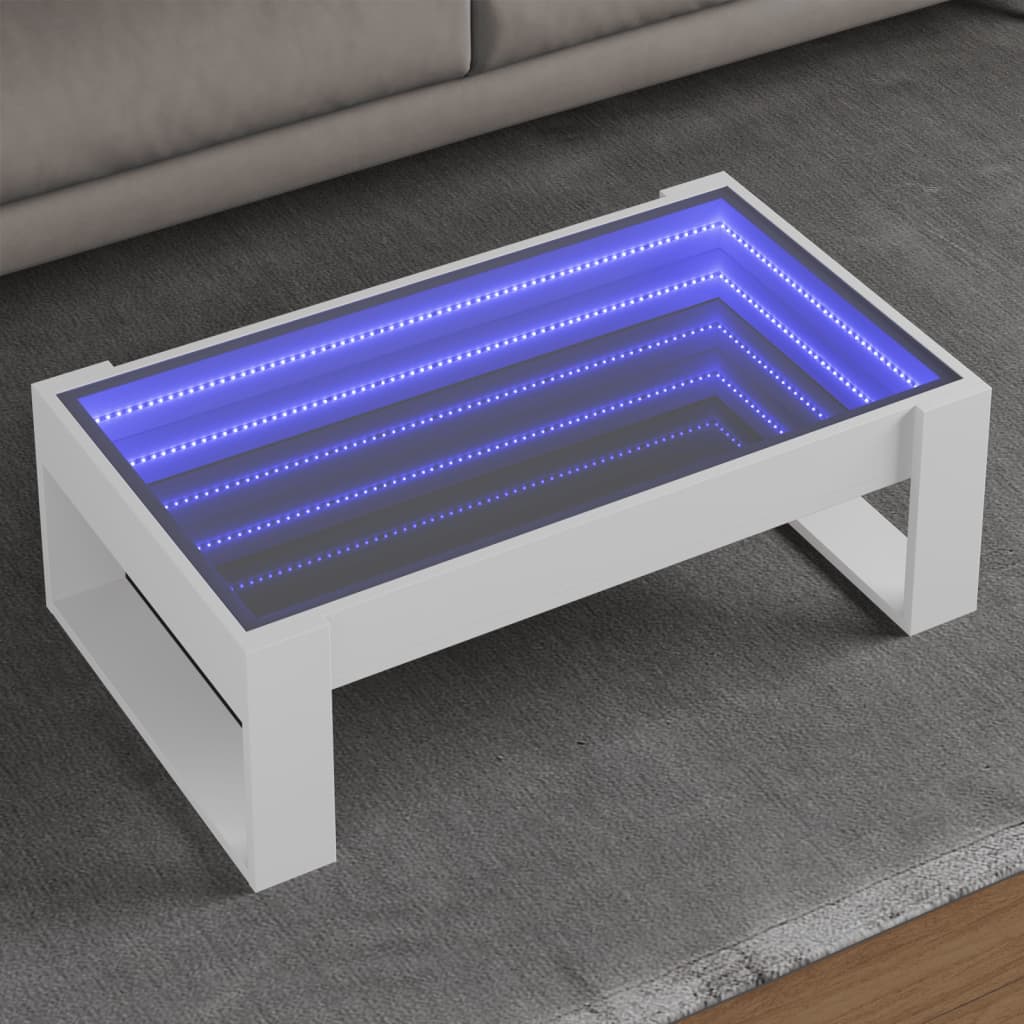 Soffbord Vit med Infinity LEDs 90x53x30 cm