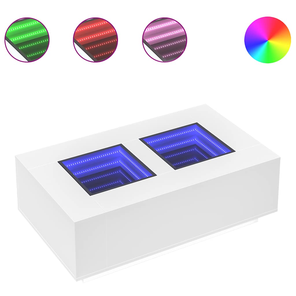 Soffbord Vit med Infinity LEDs 116x69x40 cm