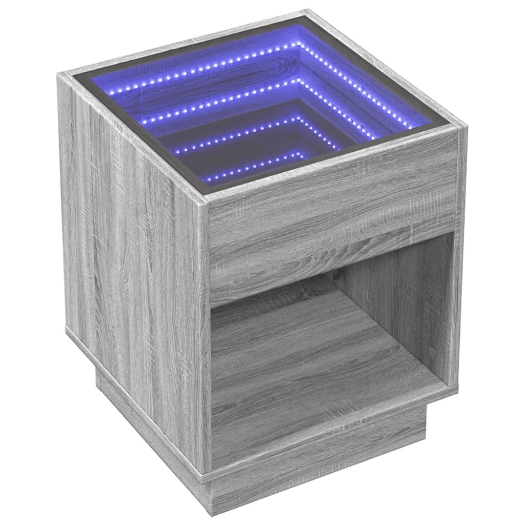 Sängbord Nattduksbord Sonoma Grå med Infinity LEDs 40x40x50 cm