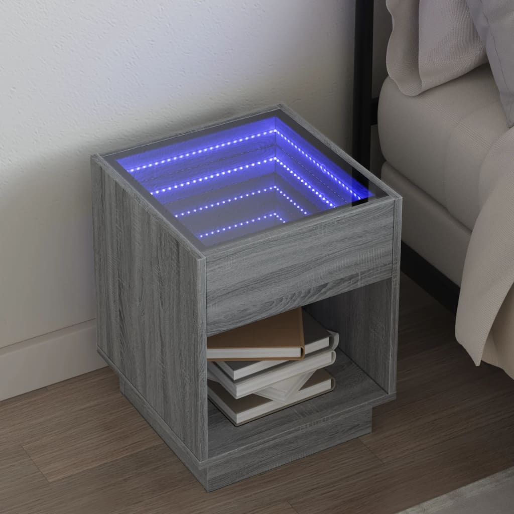 Sängbord Nattduksbord Sonoma Grå med Infinity LEDs 40x40x50 cm