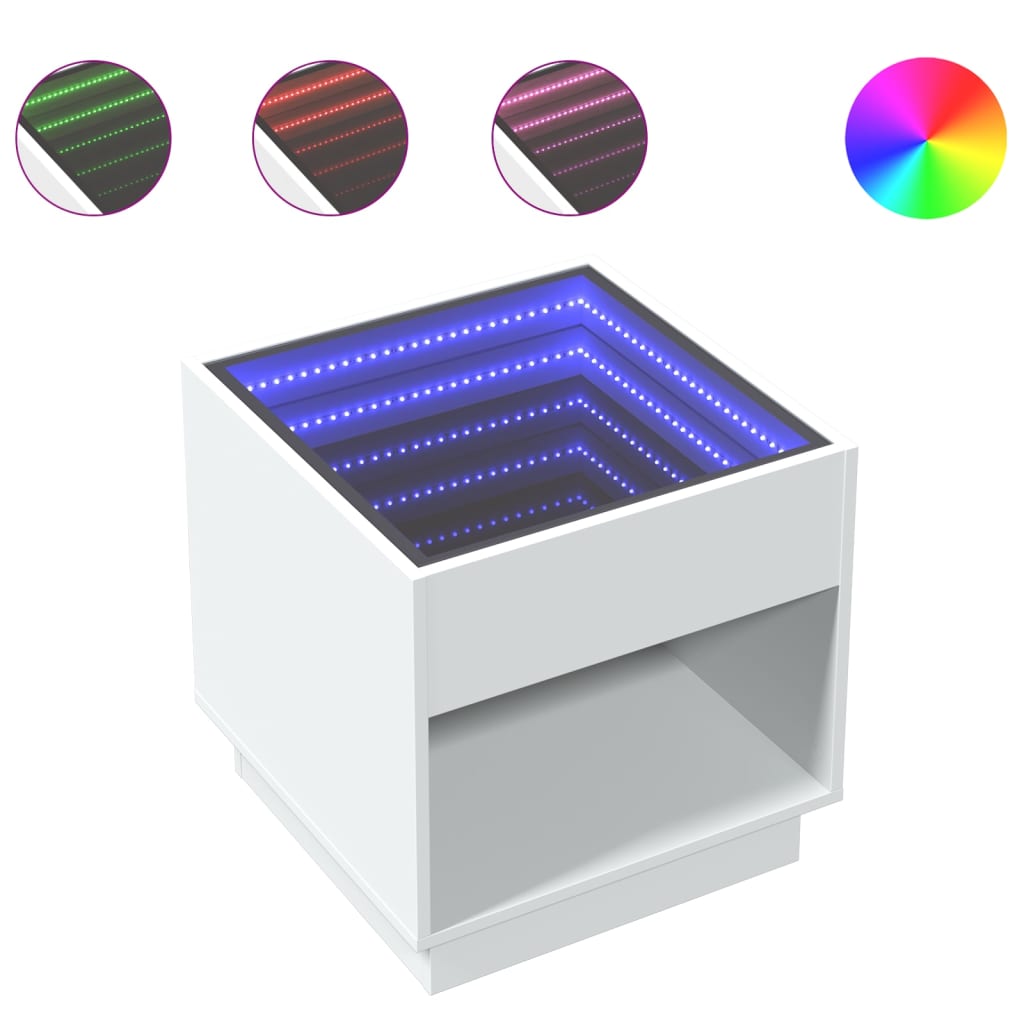 Sängbord Nattduksbord Vit med Infinity LEDs 50x50x50 cm