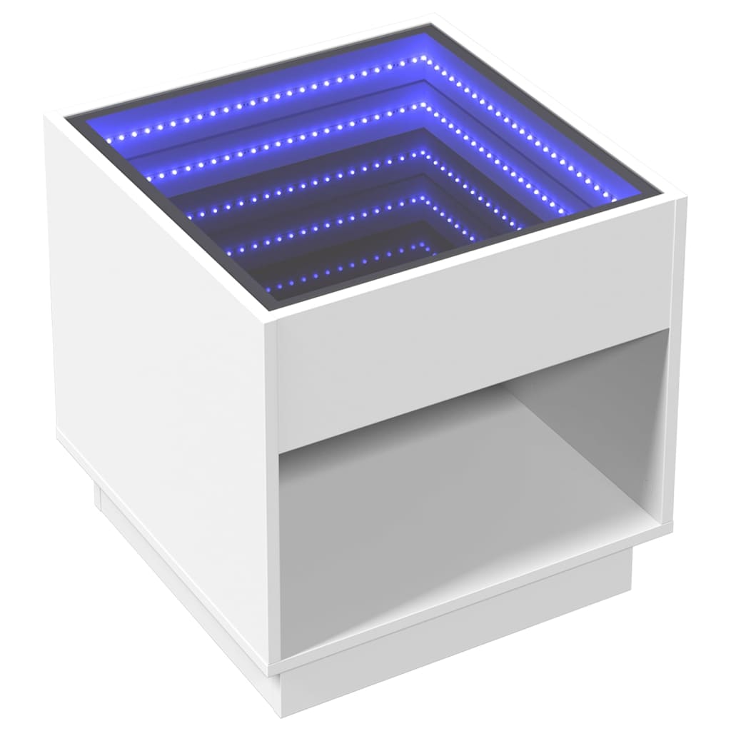 Sängbord Nattduksbord Vit med Infinity LEDs 50x50x50 cm