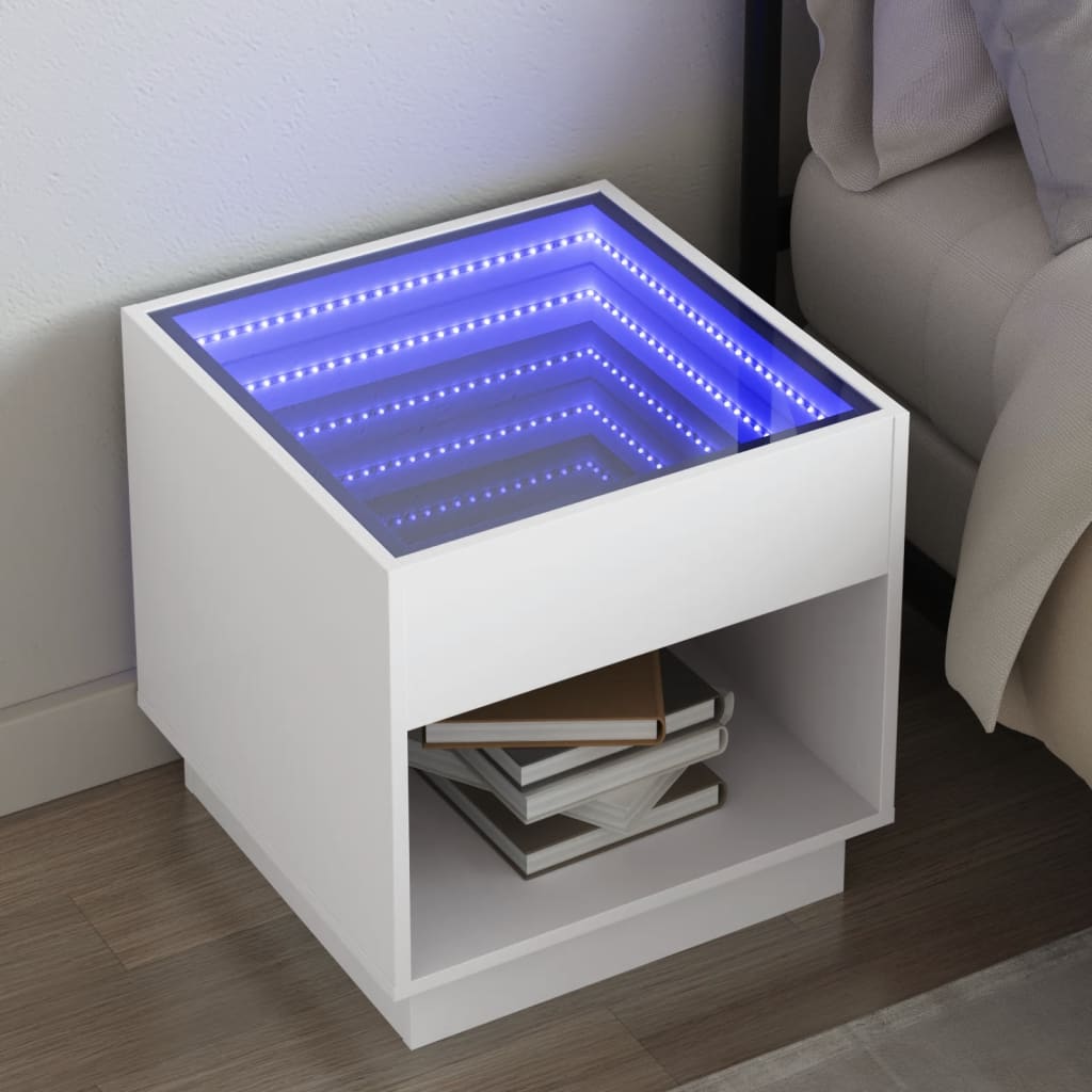 Sängbord Nattduksbord Vit med Infinity LEDs 50x50x50 cm
