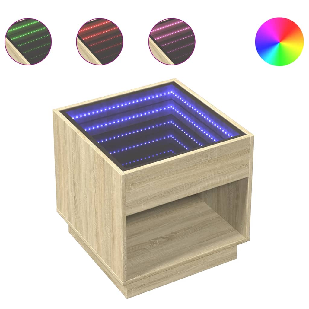 Sängbord Nattduksbord Sonoma Ek med Infinity LEDs 50x50x50 cm