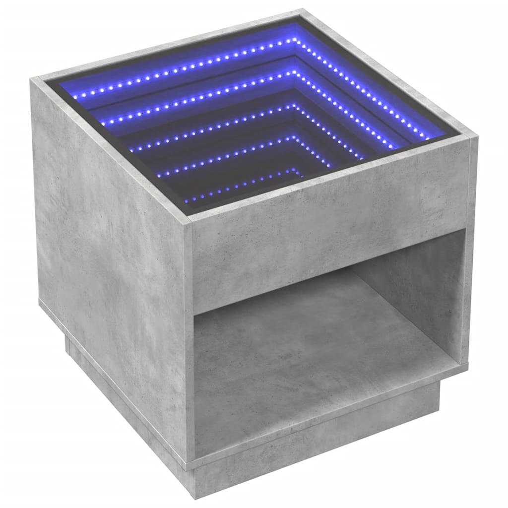 Sängbord Nattduksbord Betonggrå Nattduksbord med Infinity LEDs 50x50x50 cm