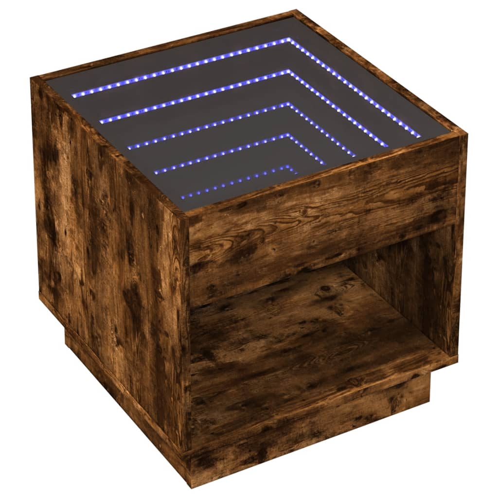 Sängbord Nattduksbord Rökfärgad Ek med Infinity LEDs 50x50x50 cm