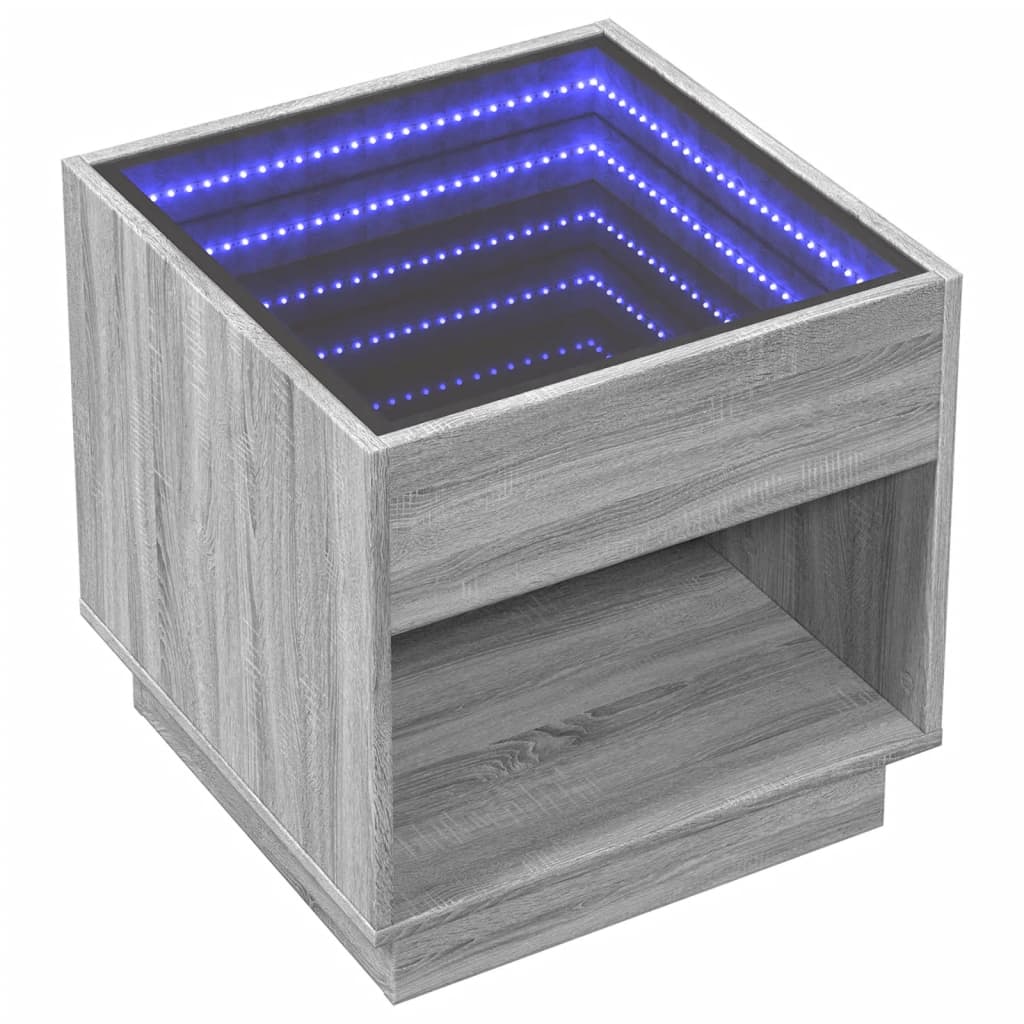 Sängbord Nattduksbord Sonoma Grå med Infinity LEDs 50x50x50 cm