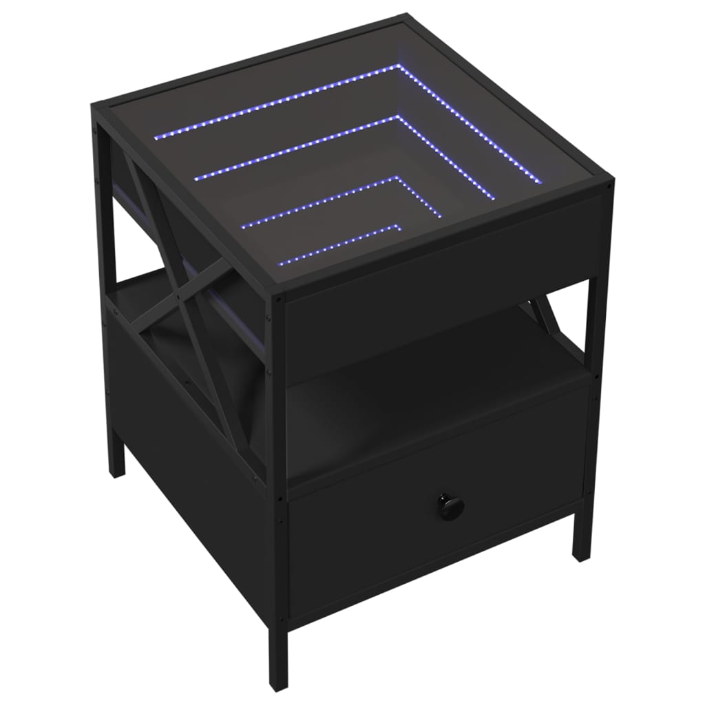 Sängbord Nattduksbord Svart med Infinity LEDs 40x40x51 cm