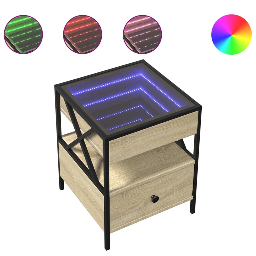 Sängbord Nattduksbord Sonoma Ek med Infinity LEDs 40x40x51 cm